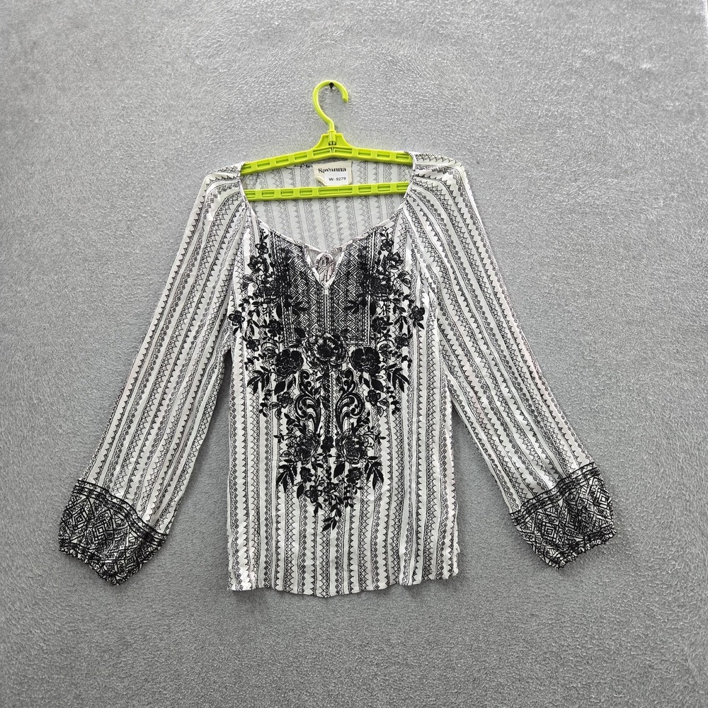 Savanna Jane Women Blouse L White Striped Boho Embroidered Y2K Fairy Grunge